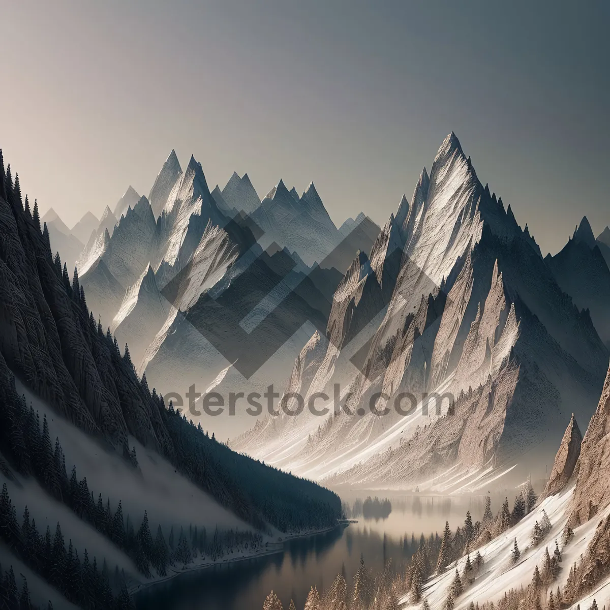 Picture of Majestic Mountain Range amidst Scenic Winter Wonderland