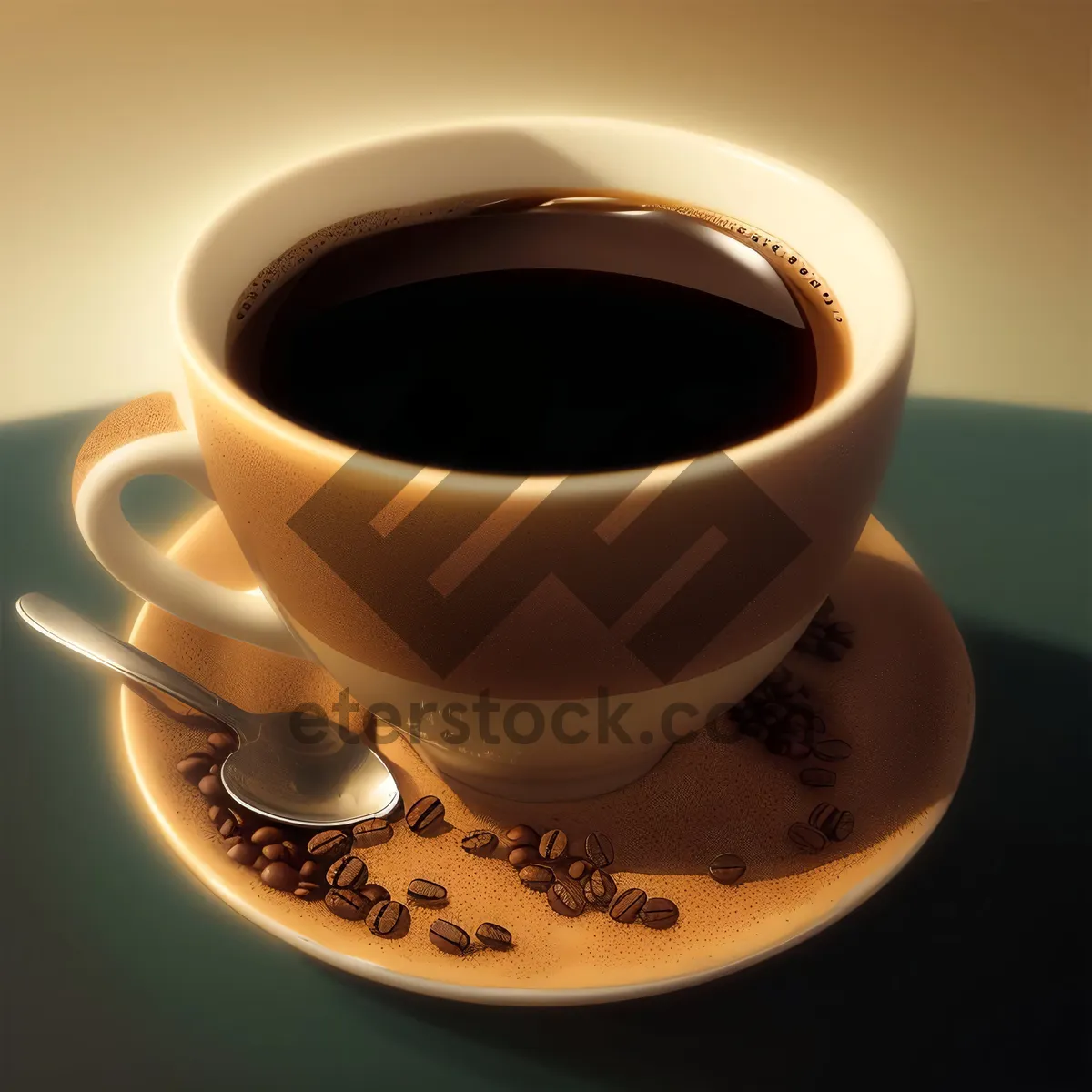 Picture of Hot black coffee in ceramic cup on saucer