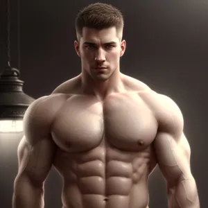 Powerful Male Athlete Flexing Muscles