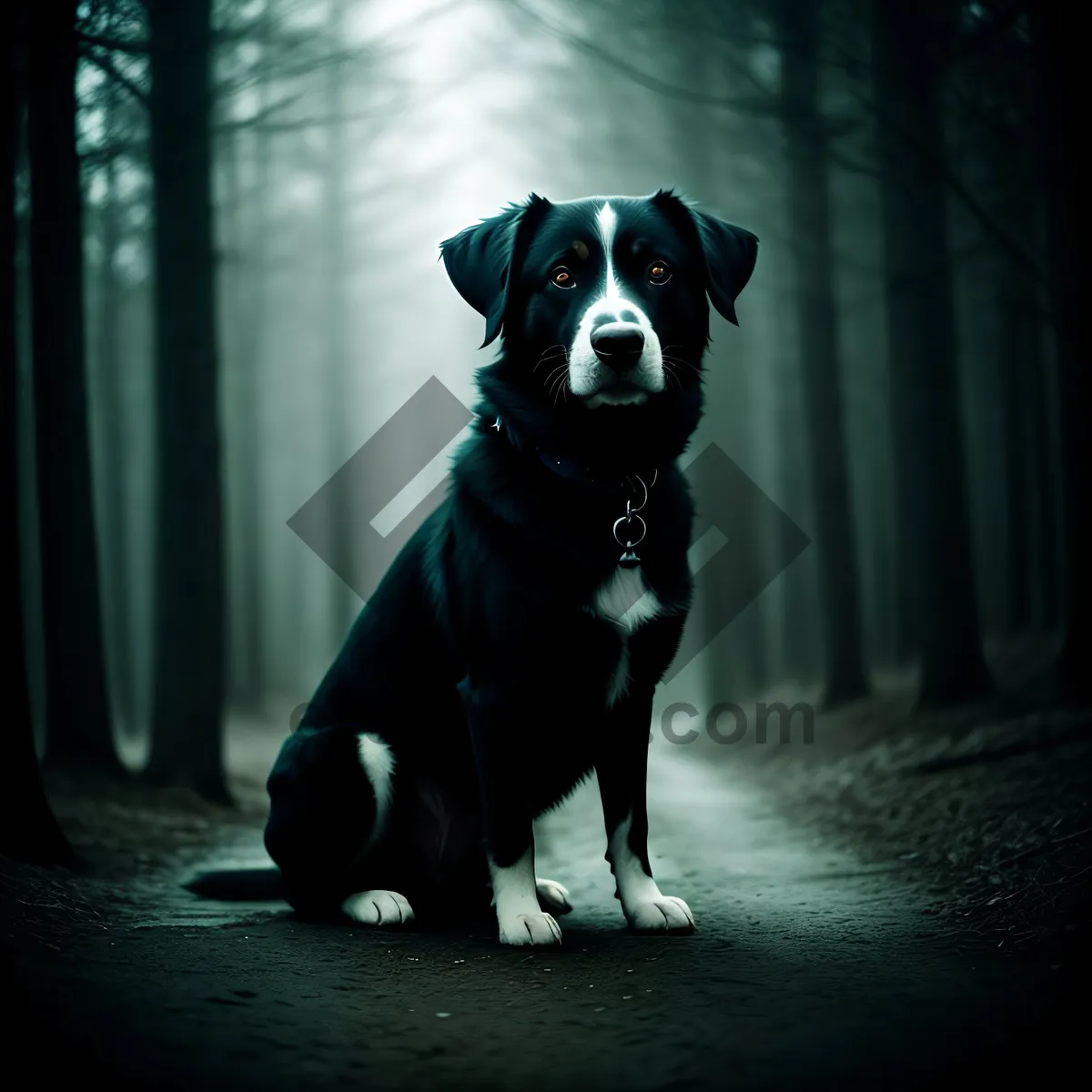 Picture of Adorable Black Terrier Puppy on Leash - Domestic Canine Friend