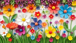 Floral garden with colorful blossoms and vibrant leaves.