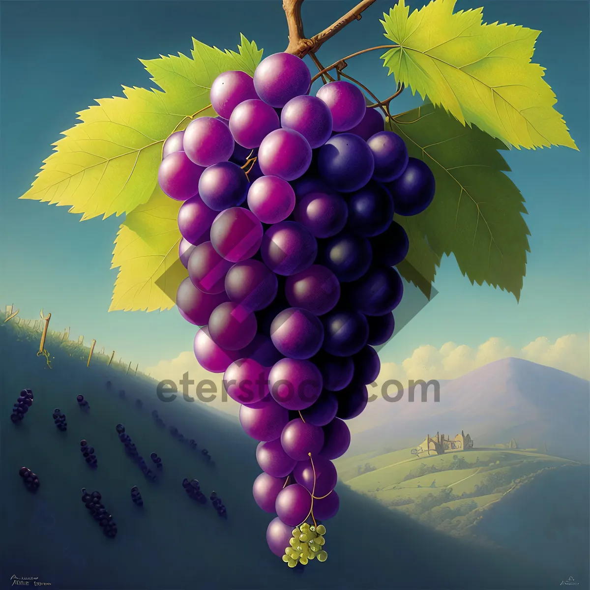 Picture of Fresh Grape Vineyard Harvest Close-Up: Juicy Ripe Crop