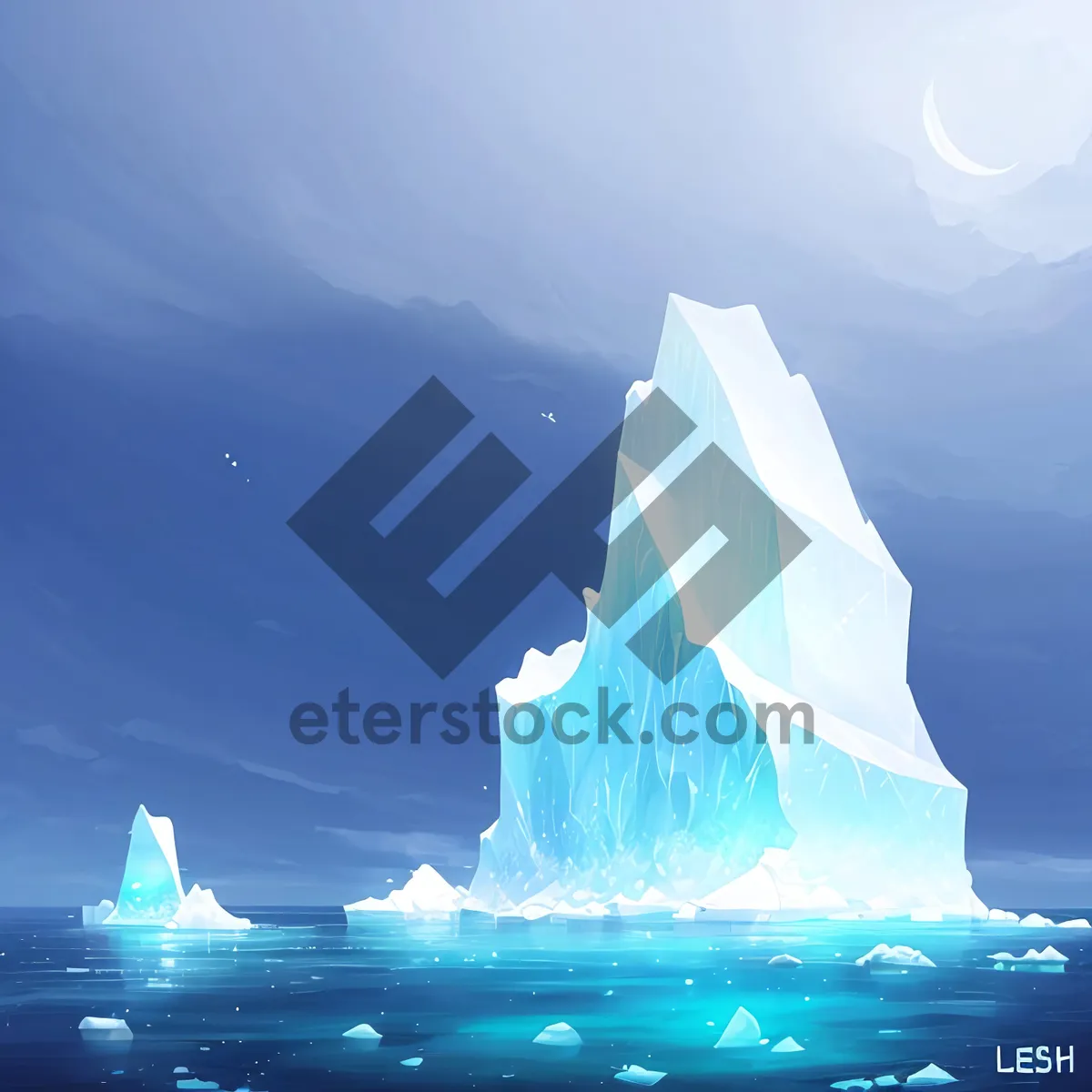 Picture of Serene Arctic Landscape - Iceberg Floating on Cloudy Summer Seas