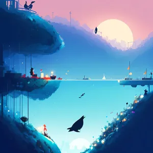 Cityscape Reflections on Water: Vibrant Urban Oasis