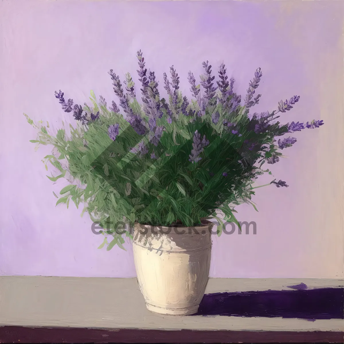 Picture of Herb-filled Pot with Thyme and Flowers
