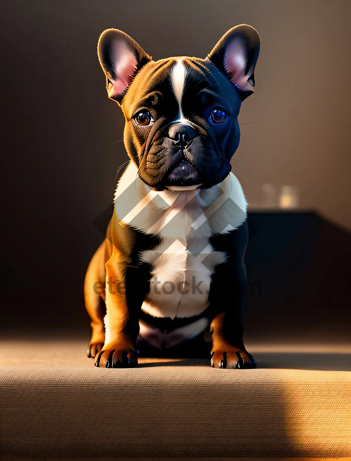 Picture of Adorable Boxer Bulldog Puppy Sitting in Studio
