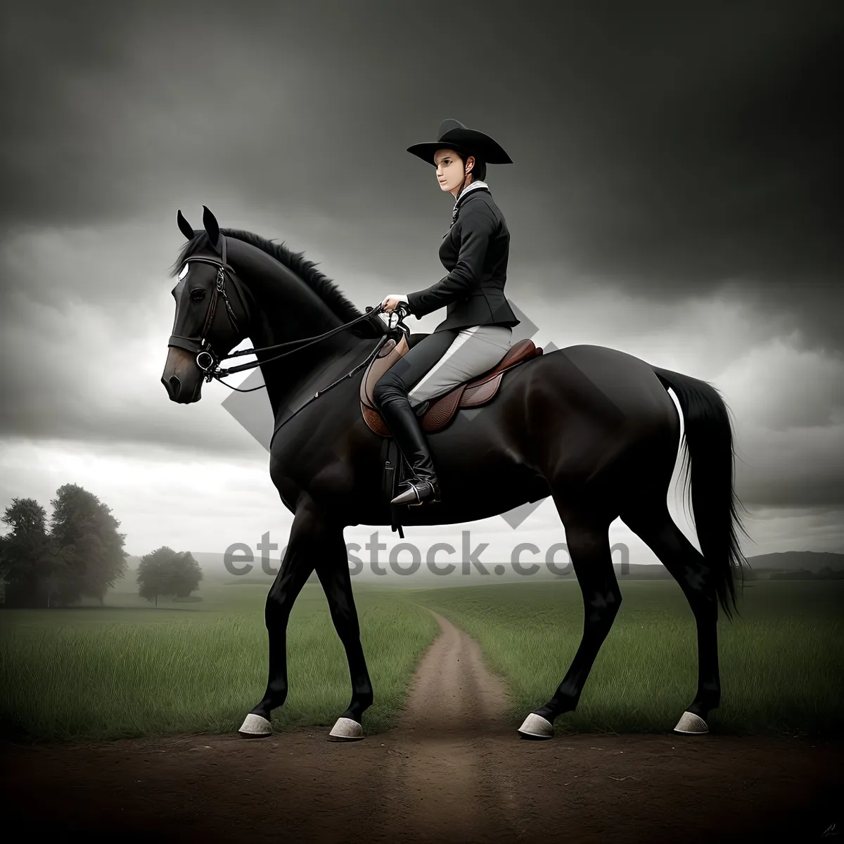 Picture of Elegant equestrian saddle on majestic stallion