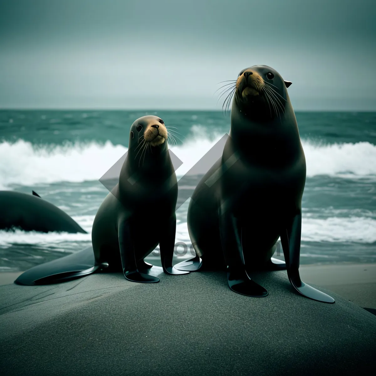 Picture of Marine Wildlife: Playful Seal and Majestic Penguin