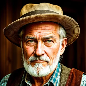 Serious senior man in black hat