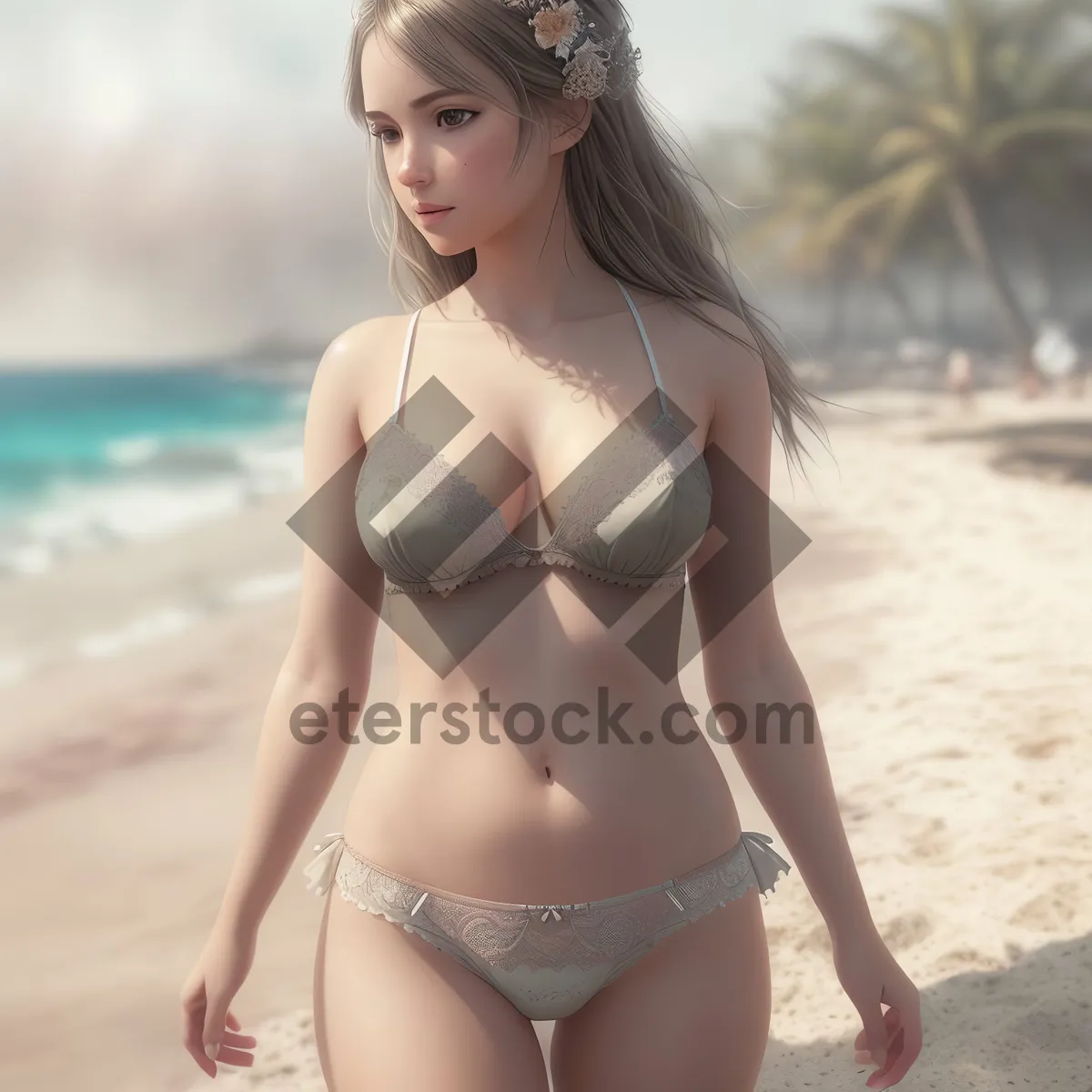 Picture of Seductive Beach Babe in Tropical Bikini