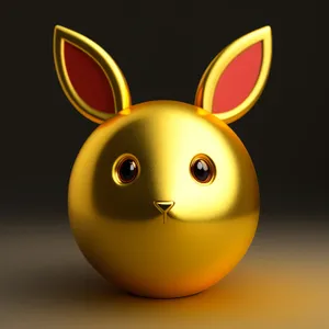 Bunny Bangle Icon: 3D Cartoon Hen with Sphere Symbol