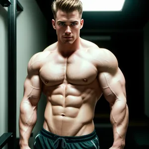 Powerful and Ripped Male Bodybuilder Flexing Muscles