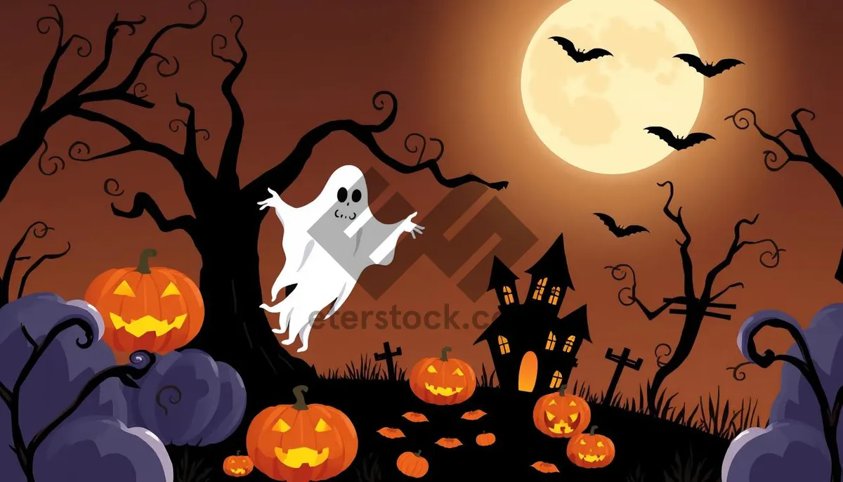 Picture of Cute Halloween Silhouette Cartoon Design - Pumpkin Cemetery