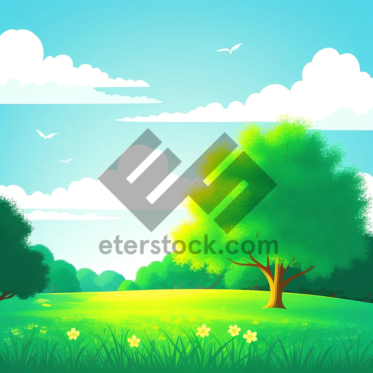 Picture of Serene Summer Meadow Under Clear Blue Skies
