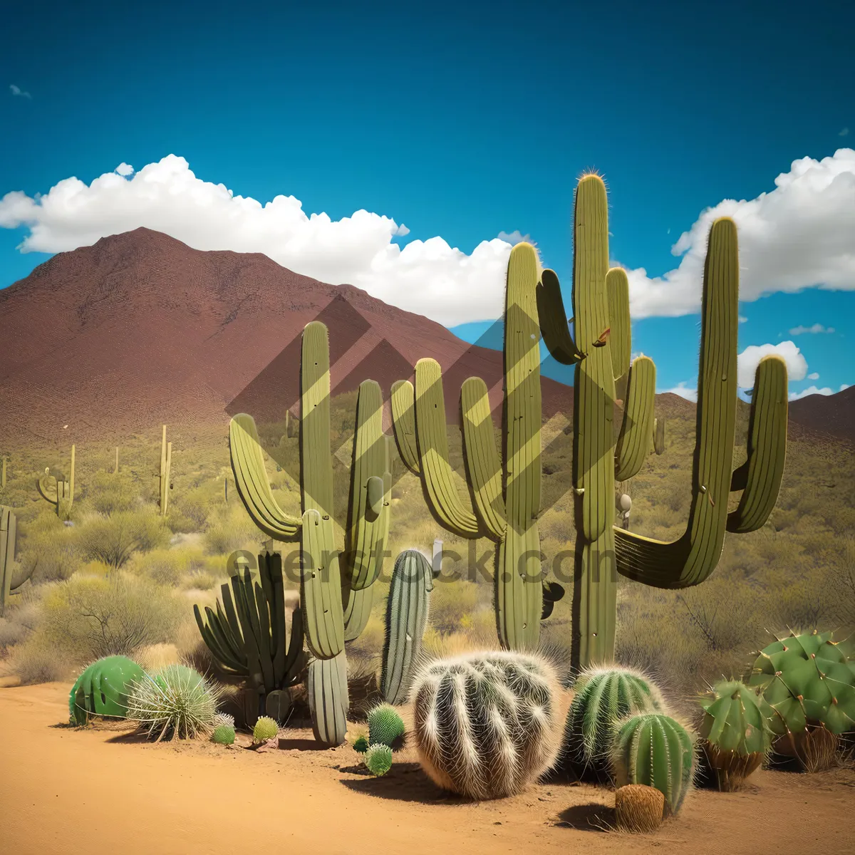 Picture of Desert Sunset over Saguaro Cactus in Rural Landscape