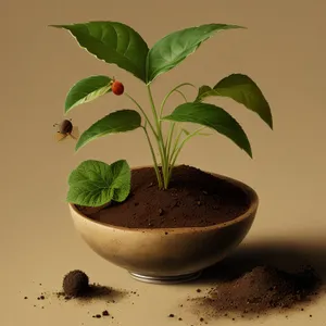 Fresh Basil Seedling in Pot - Organic Gardening