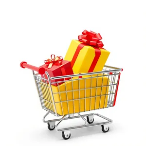 Shopping Cart in Empty Supermarket Aisle.