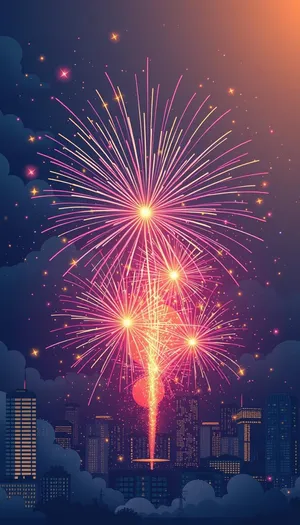 Colorful Firework Display in the Night Sky