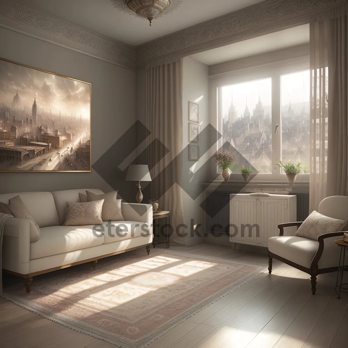 Picture of Modern Living Room with Comfortable Sofa and Stylish Furnishings