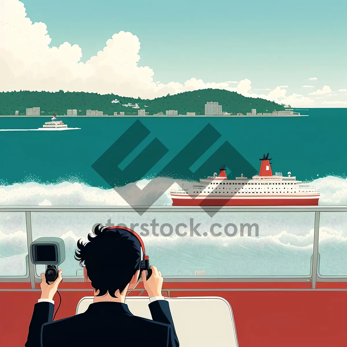Picture of Traveler admiring cityscape from cruise ship deck