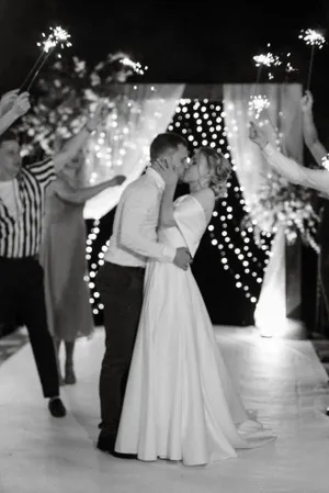 Happy couple celebrating their love with a wedding ceremony.