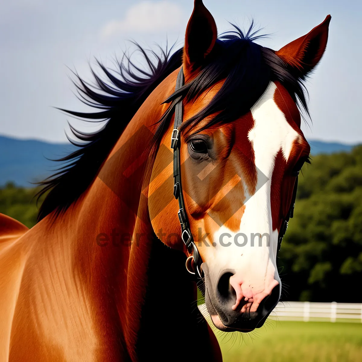 Picture of Stunning Brown Stallion in Meadow