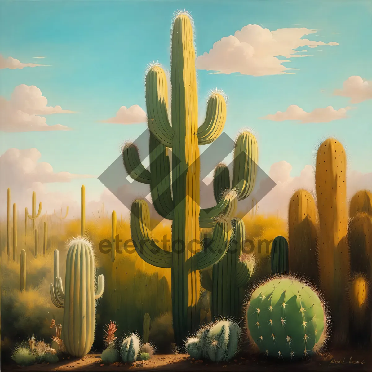 Picture of Saguaro Sunset: Majestic Desert Cacti in Spring Sky