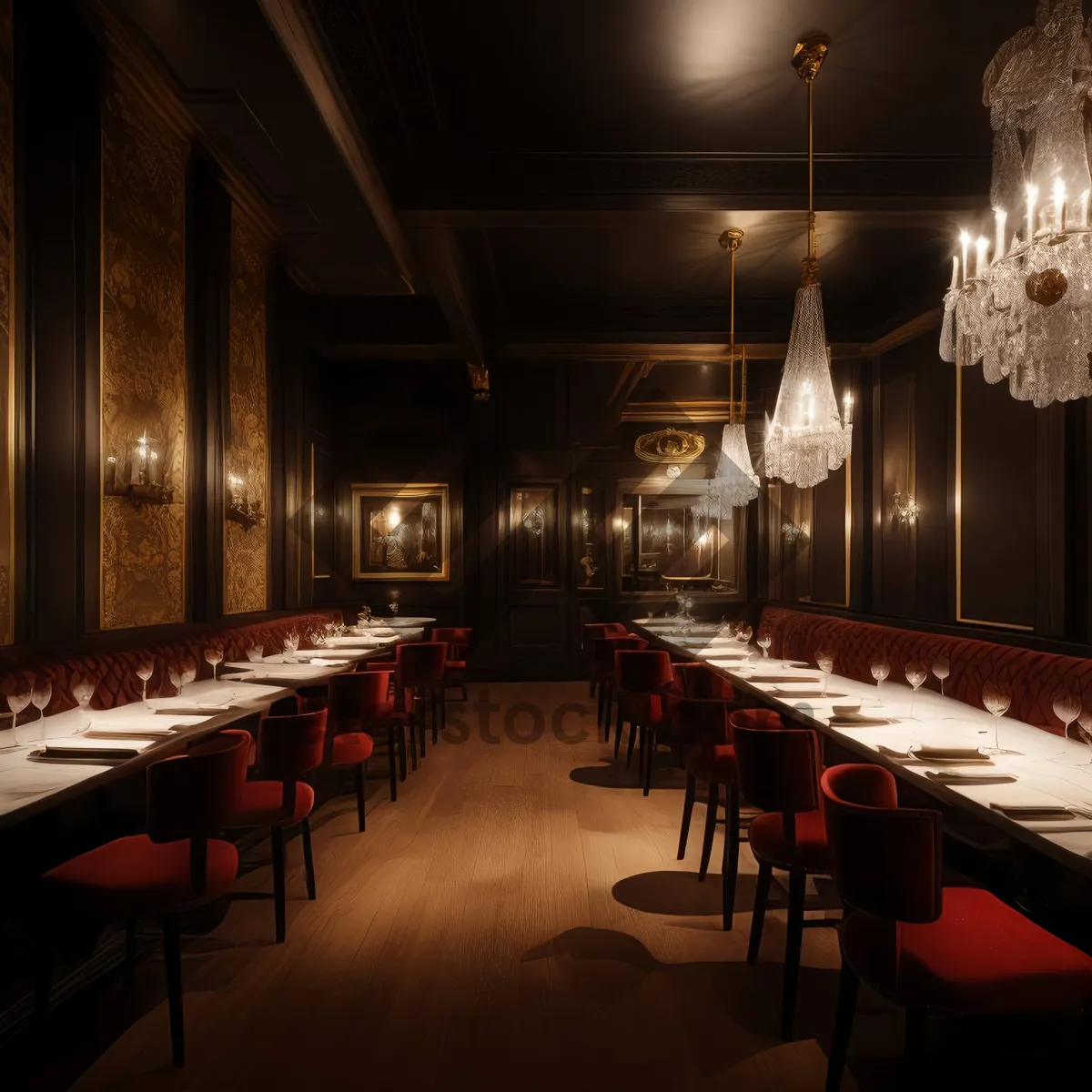 Picture of Modern restaurant interior design with empty chairs.