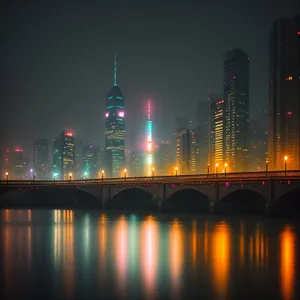 City Lights at Twilight: Urban River Reflection