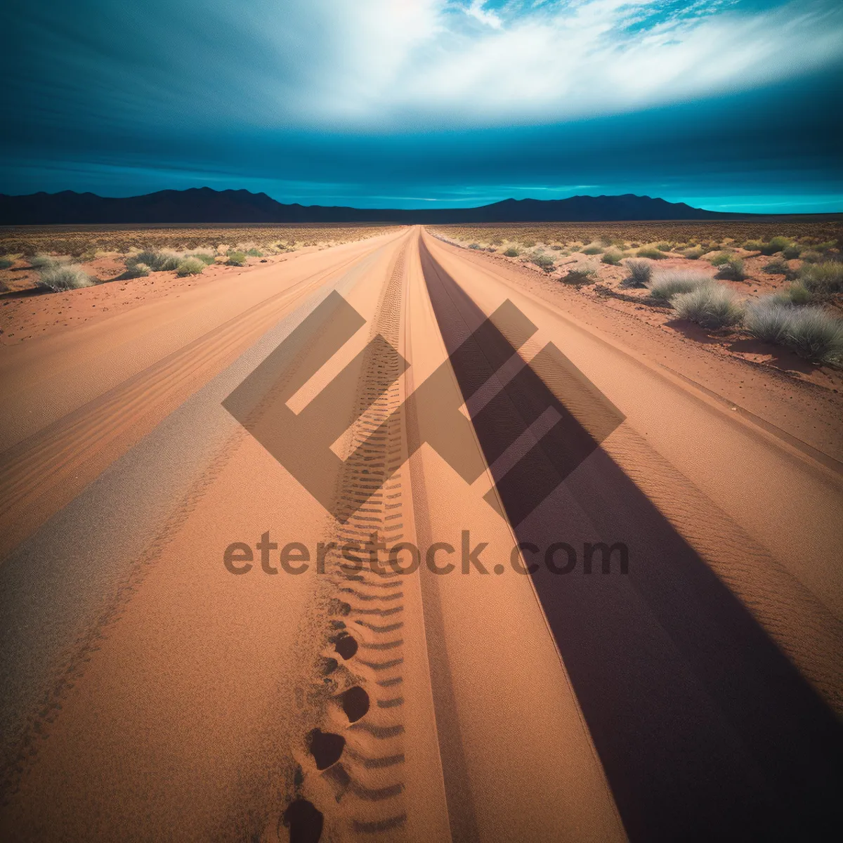 Picture of Golden Horizon: Tranquil Sunset Over Desert Road