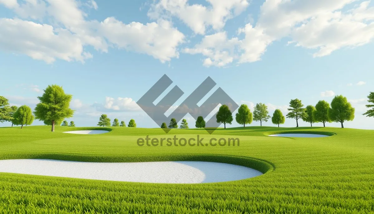 Picture of Sunny golf course landscape with player