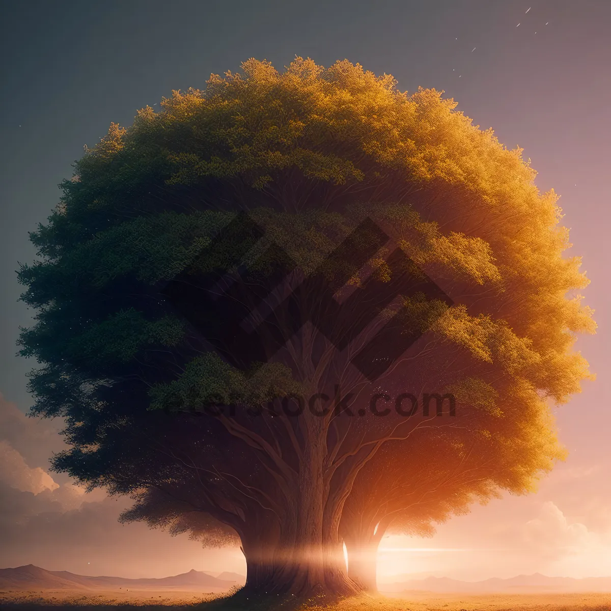 Picture of Vibrant Sunset Skyline Silhouette over Majestic Horizon