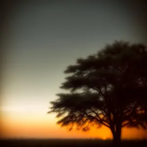 Vibrant Horizon: Majestic Sunset Skyline with Silhouetted Trees