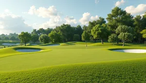 Golfer on lush golf course under sunny sky