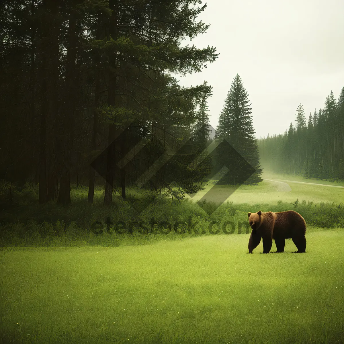 Picture of Bison herd grazing in rural pasture