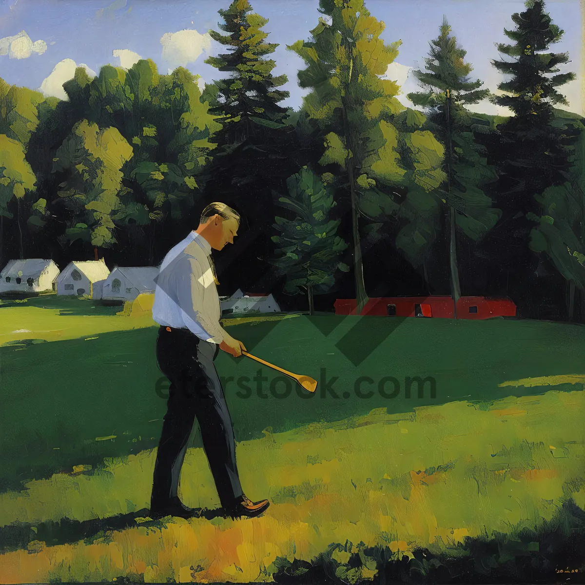 Picture of Active golfer teeing off on grassy course