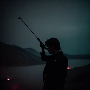 Swinging Golfer with Violin and Fishing Rod