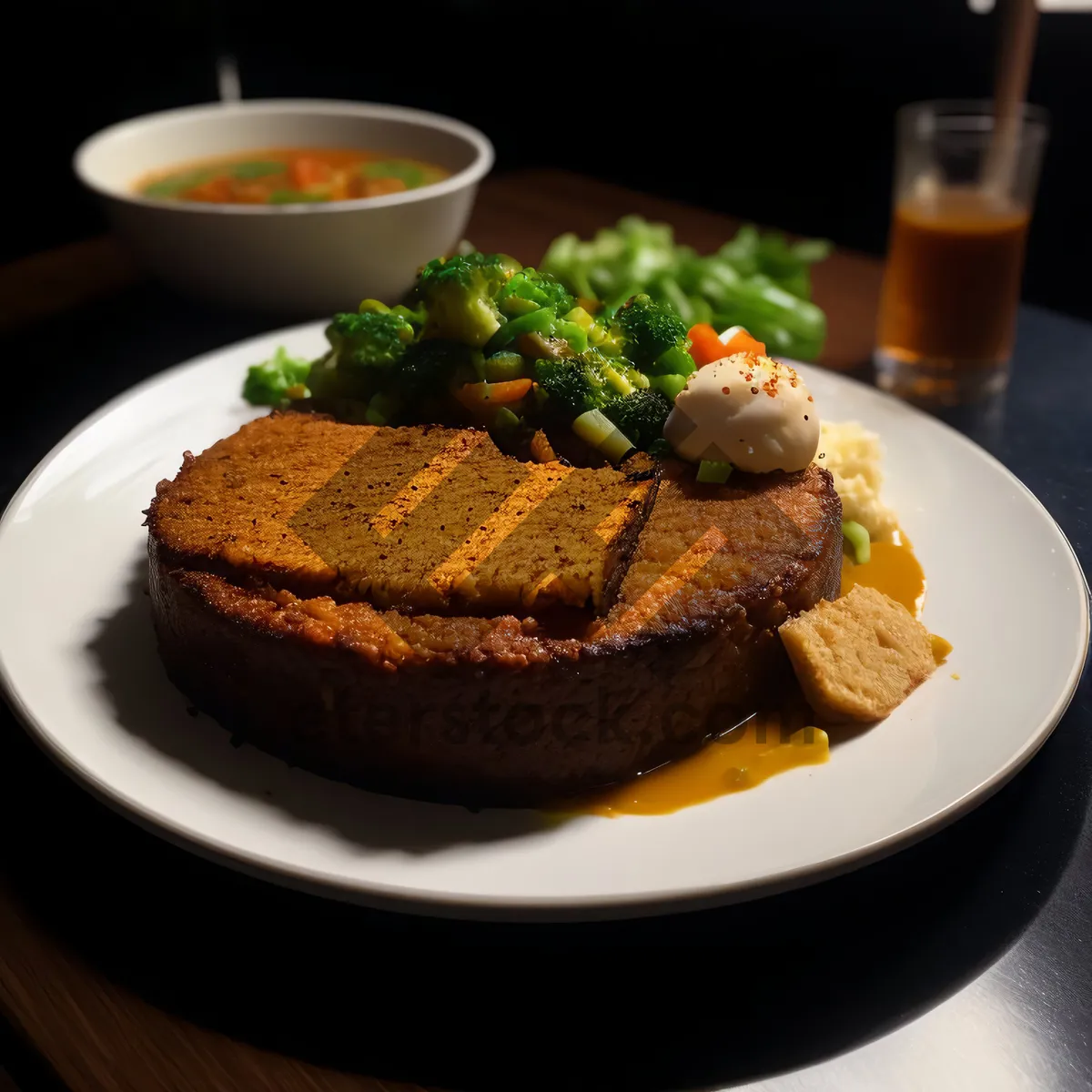 Picture of Delicious Grilled Steak with Roasted Vegetables and Salad