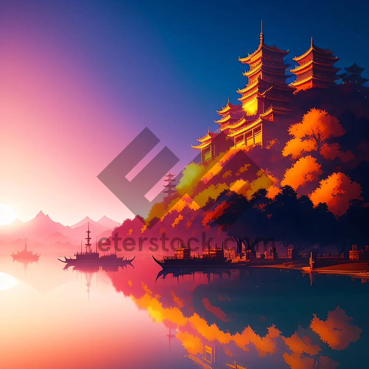 Picture of Vibrant Sunlit Sky with Colorful Clouds