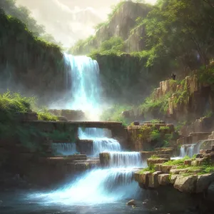 Serene Cascade in Lush Forest Setting - Waterfall Landscape