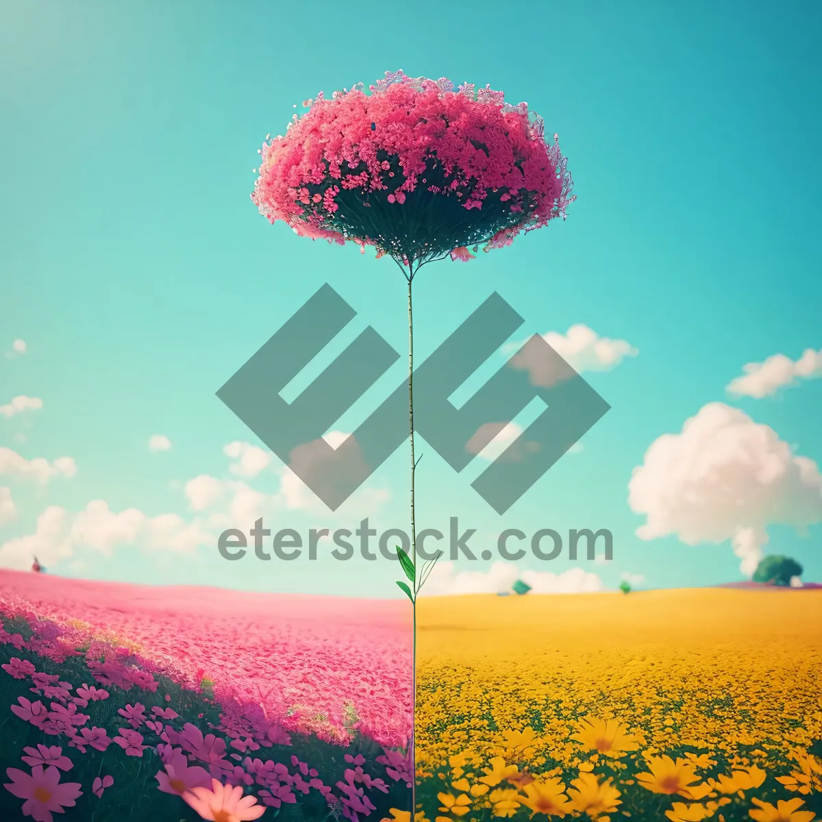 Picture of Vibrant Summer Meadow under Sunny Yellow Sky