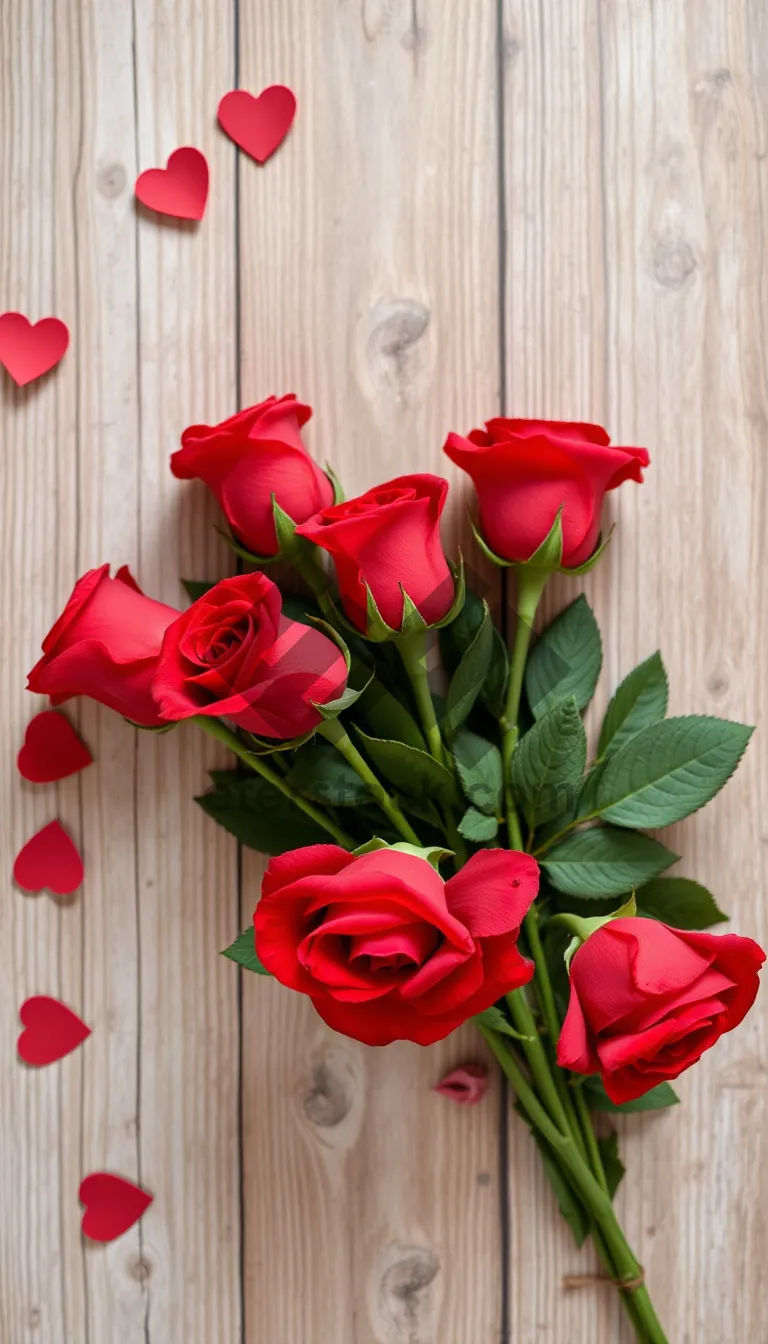 Picture of Romantic pink rose bouquet in decorative vase.