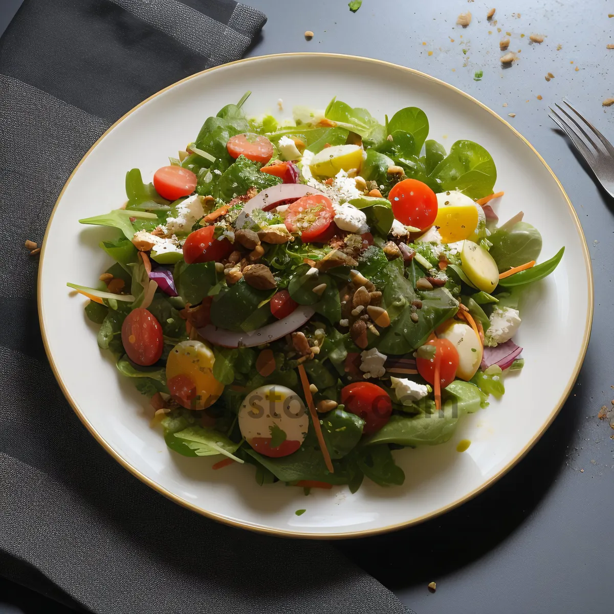 Picture of Healthy Vegetable Salad with Grilled Chickpeas and Tomato Onion Sauce