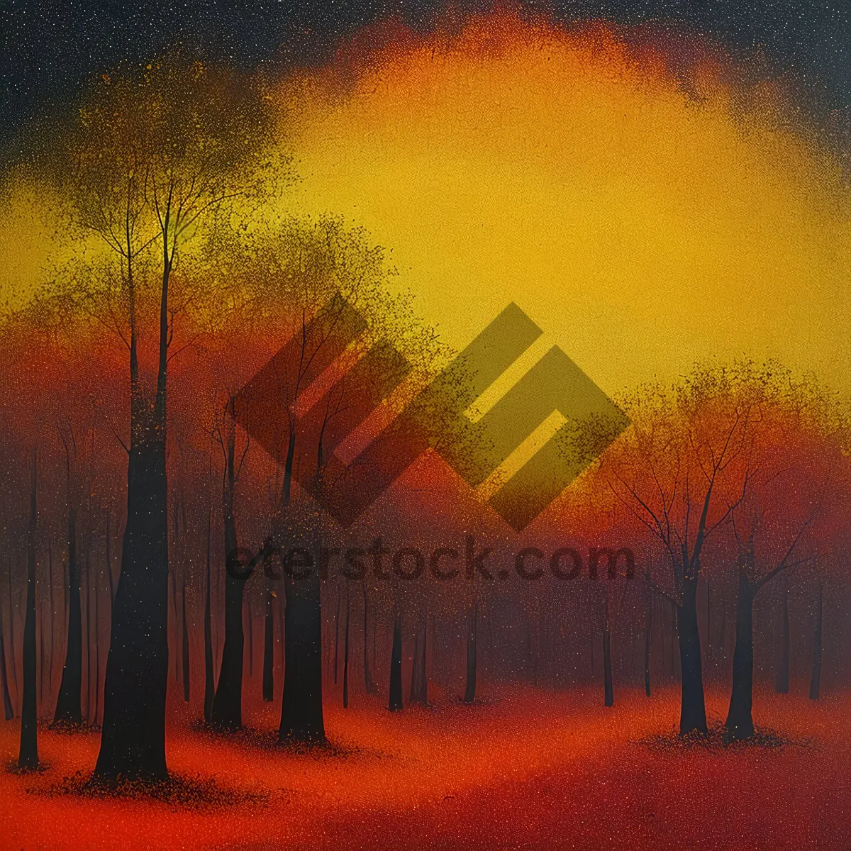 Picture of Vibrant Sunset Silhouette over Serene Landscape