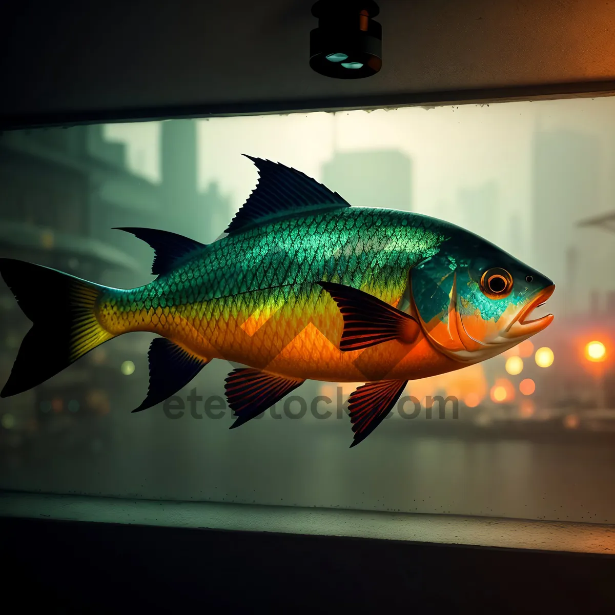 Picture of Tropical Goldfish Swimming in Aquarium