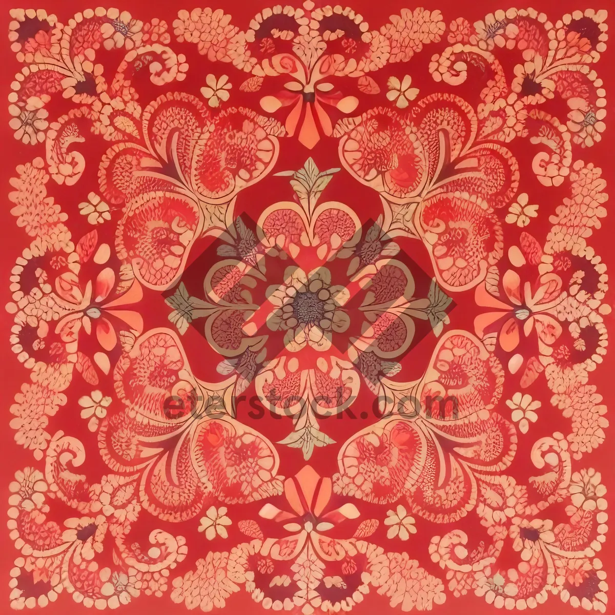 Picture of Vintage Floral Swirl Pattern on Silk Fabric