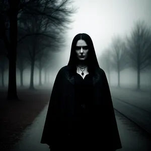 Dark Fashion Portrait - Cloaked Robed Figure with Intense Gaze