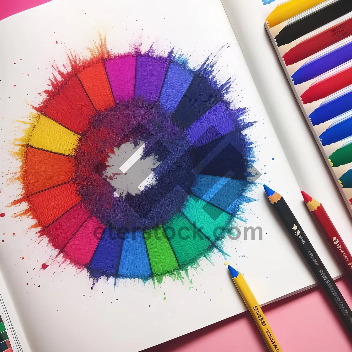 Picture of Colorful school supplies on wooden desk in a row