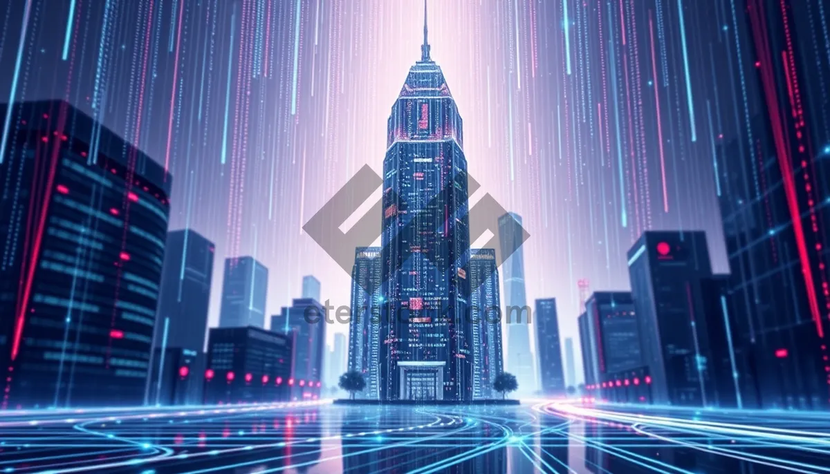 Picture of City Skyline at Night with Modern Skyscrapers