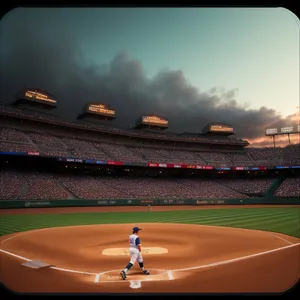 Sports Field with Baseball Equipment and Stadium Lights